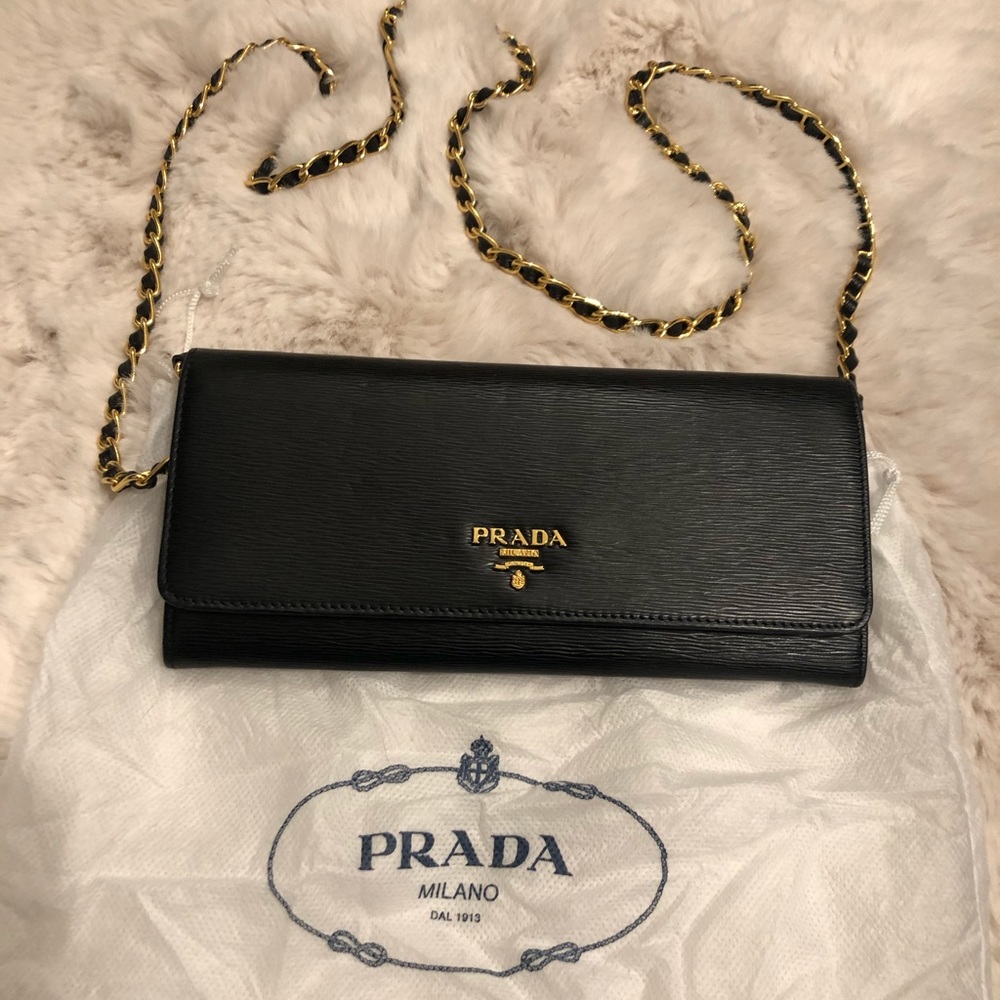 Prada textured wallet on chain hand bag